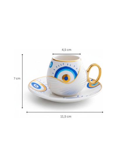 Evil Eye Nazar Boncuğu Desenli 6 Kişilik Porselen Kahve Fincan Takımı Beyaz