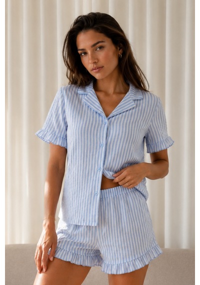 Norcia Sports Kadın Düz Pamuk Homewear Mavi Pijama Takımı Çok Renkli - 929322918 Çok Renkli - 929322918 Çok Renkli