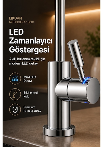 Likuan Ncp8883cp Premium Krom İçme Suyu Arıtma Musluğu Led Siz Kuğu Boyun Gümüş