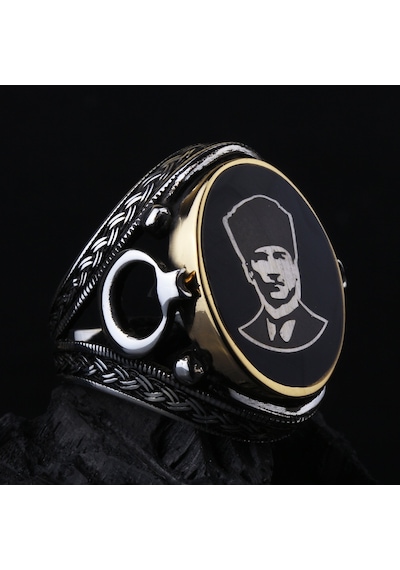 Fkgümüş 925 Ayar Ay Yıldızlı Atatürk Erkek Gümüş Yüzük Silver