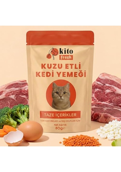 2As Kito Fresh Kuzu Etli Kedi Yemeği%100 Taze İçerikli 80 G 12 Gri