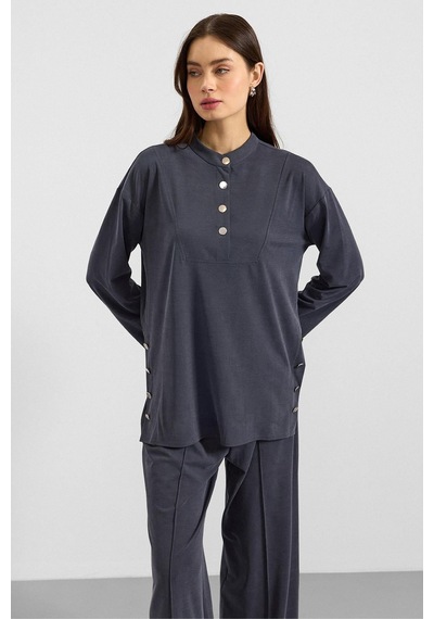 Olcay Metal Düğmeli Premium Kumaş Sweat Pantolon Takım Lacivert 9405-tk