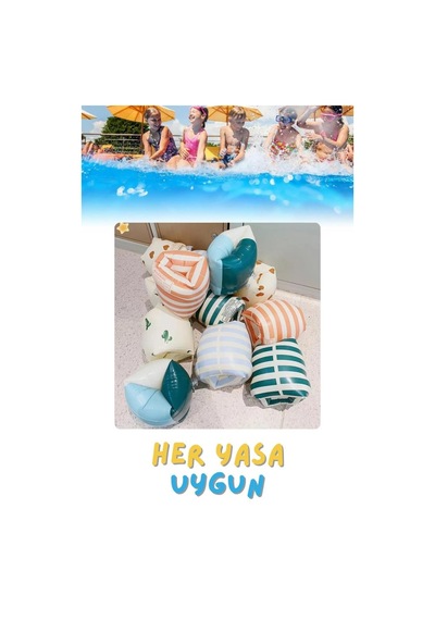 Çizgi Desen Turuncu Her Yaşa Uygun Yürüyen Kolluk, Şişme Deniz Havuz Yüzme Kolluğu, Yüzme Ekipmanları Turuncu