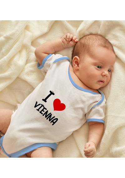 Bk Kids I Love Vienna Tasarımlı Mavi Bebek Body Zıbın - Model 1 0-3 Ay