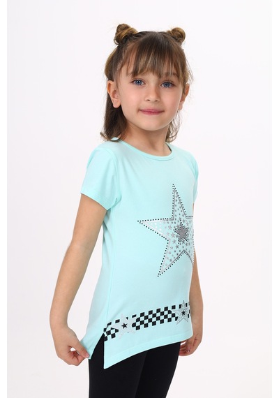 Toontoy Kids Toontoy Kız Çocuk T-shirt Yıldız Baskı Mint Yeşili