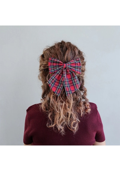 Mimi & Lula Tartan Agnes Bow 2'li Toka - Red Karışık