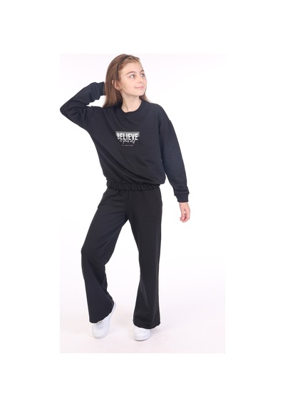 Toontoy Kids Kız Çocuk 2'li Takım Baskılı Bisiklet Yaka Sweatshirt & Beli Lastikli Bol Paça Eşofman Altı - 2 İplik Siyah Toontoy Kids Kız Çocuk 2'li Takım Baskılı Bisiklet Yaka Sweatshirt & Beli Lastikli Bol Paça Eşofman Altı - 2 İplik Siyah