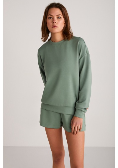 Ethıquet Maısıe Kadın Organik Pamuklu Comfort Fit Bisiklet Yaka Mint Yeşil Sweatshirt