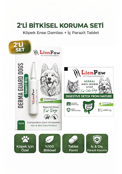 2'li Set Köpek 1-10 Kg İç Dış Parazit Bitkisel 1 Damla Ve 1 Tablet Seti
