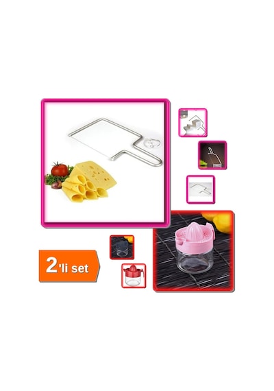 Peynir Kesme Teli Dilimleyici + Narenciye Cam Kavanozlu Limon Sıkacağı 300 Ml - 2li Set L5q9z9 Diğer