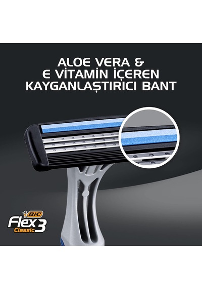 Flex 3 Erkek Tıraş Bıçağı 3'lü Blister 3 Bıçak , Birbirinden Bağımsız Hareket Edebilen 3 Bıçak, Oynar Başlık, Aloe Vera İle Zenginleştirilmiş Kayganlaştırıcı Jel Şerit