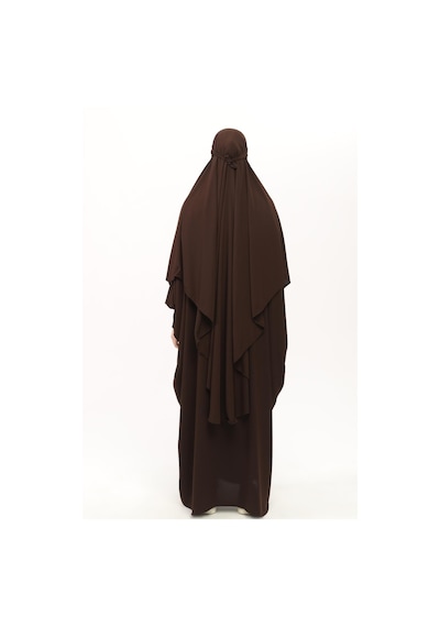 Altobeh Sultanbaş Nikaplı Çarşaf Cilbab Khimar Abaya Kolu Lastikli Hakim Yaka Peçeli Ferace Medine İpek Kahverengi 1412-12-s-m Kahverengi