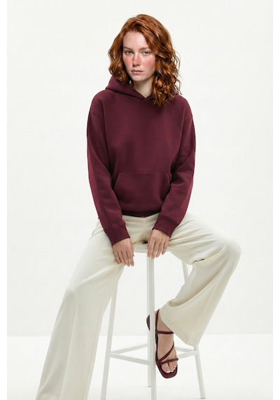 Uyguntarz Unisex Yumuşak Dokulu 3 İplik Maroon Oversize Sweatshirt Bordo