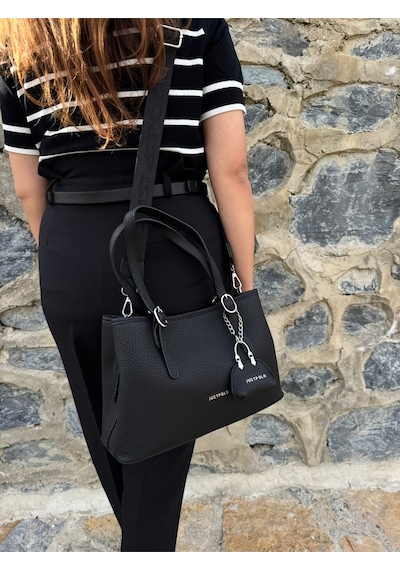 Just Polo Kadın Orijinal Just Polo Yumuşak Deri Ayarlanabilir Askılı Lüks El & Omuz Çantası Shoulder Bag Siyah