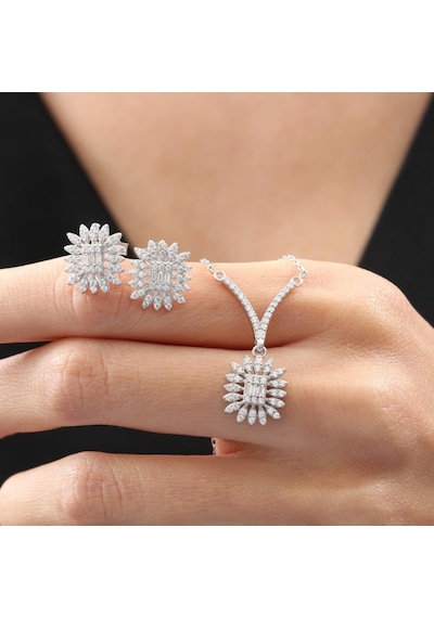 Pırlanta Montür Baget Güneşi Zarafet Mührü Gümüş Mini Set