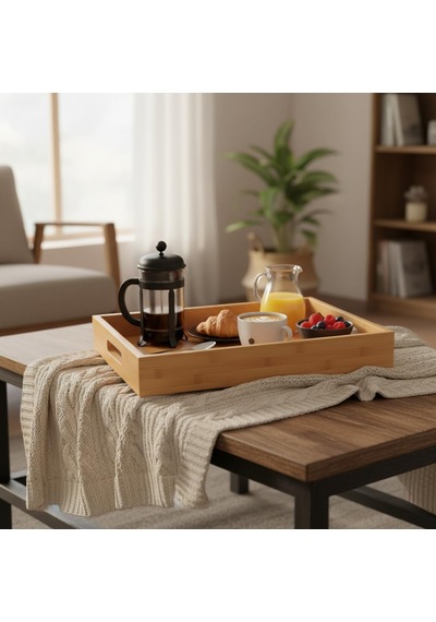 Tr Bambu Dikdörtgen Sunum Tepsi 35x25x6 Cm, Sofra Tepsisi, Çay Tesisi Diğer