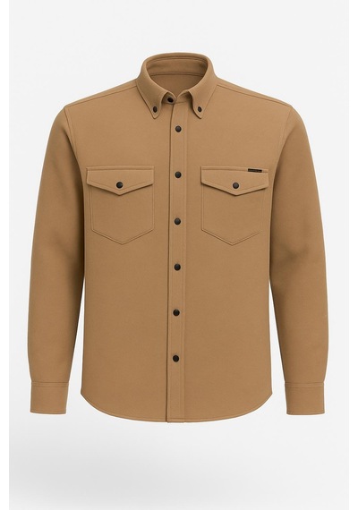 Classics Men Yxc Uzun Kol Slim Fit Erkek Örme Cepli Gömlek - 7438 Bej