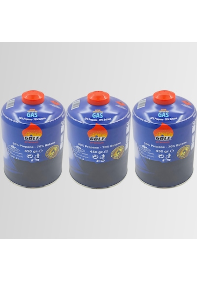 3'lü Set - Golf Butan Propan Kamp Gazı Valfli Kartuş 450 Gr Şeffaf