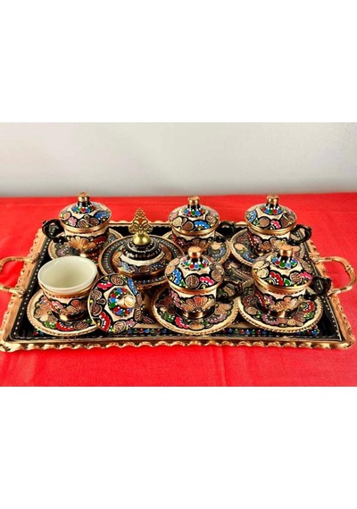 6lı Bakır Fincan Takımı Ve Lokumluk,kare Tepsi