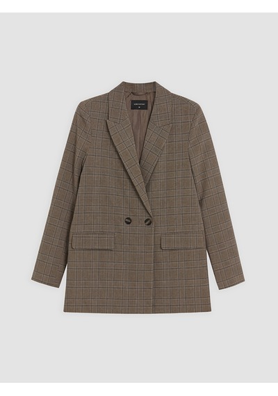 Lcw Everyday Kahverengi Kruvaze Yaka Ekose Kadın Blazer Ceket