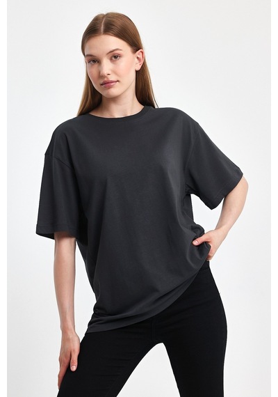 Odda Kadın Oversize Tişört P-009408 Füme