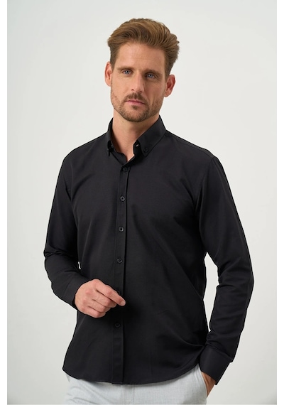Morven Slim Fit Düğmeli Yaka Oxford Kolay Ütülenebilir Pamuklu Kutulu Uzun Kollu Gömlek
