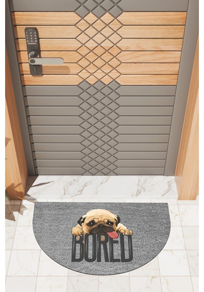Rugmood Modern Dijital Paspas Gri Pug Bored Paspas - Kapı Önü Paspası