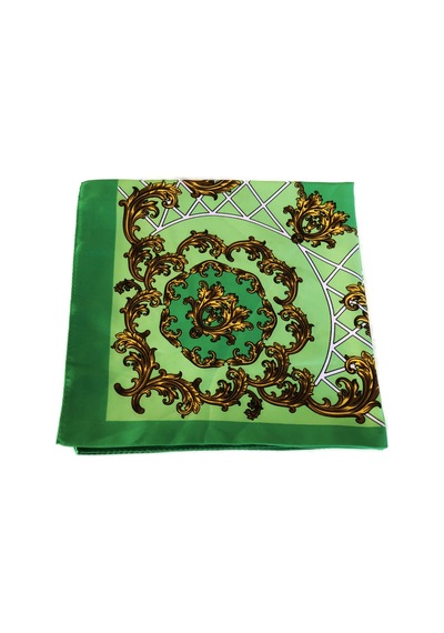 Tikitonki Kare Kesim Etnik Desenli Yeşil Saten Eşarp 90x90 Yeşil Yeşil