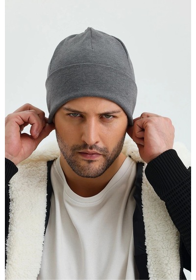 Erkek Termal %100 Pamuklu Soft 2 Stil 1 Arada Bere Premium Cuts Serisi - Standart / Gri Gri