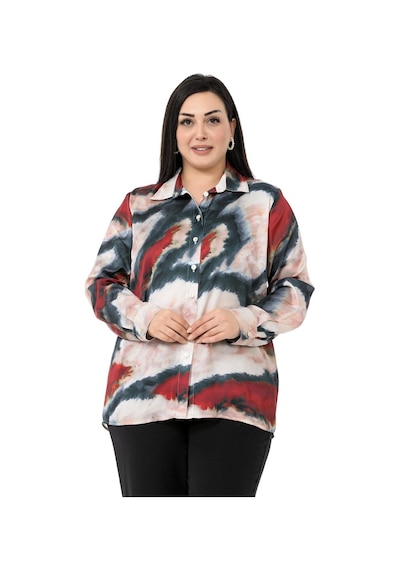 Disentis Büyük Beden Batik Desenli Saten Bordo Gömlek-bordo Bordo