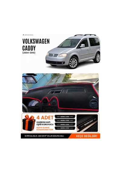 Volkswagen Caddy 2004-2010 Uyumlu Torpido Örtüsü, Torpido Kılıfı - Siyah-kırmızı - Vw002