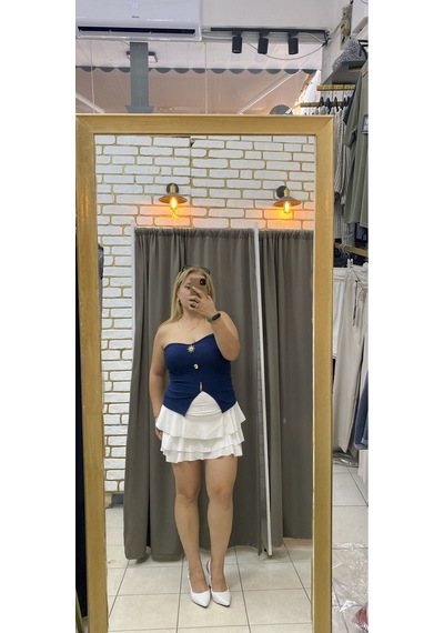 Tuba Toptaş Ottoman Straplez Bluz Lacivert