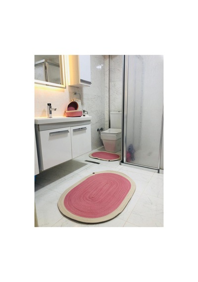 Jüt,hasır,4 Lü,banyo Paspas Takımı,bohem Tarzı Banyo Takımı,iskandinav Paspas/sepet Pembe Pembe