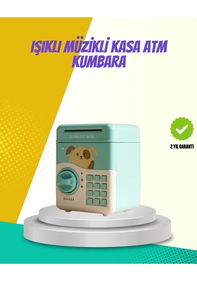 Atm Görünümlü Su Yeşili Otomatik Para Çeken Şifreli Kumbara Diğer