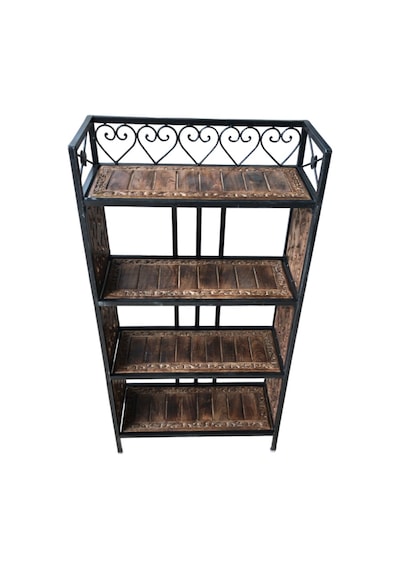 Ahşap Ferforje Raf 53x23x102 Cm. Kna606 Eskitme Siyah