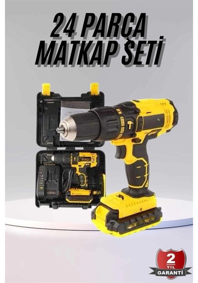Hubrendy Tekno Profesyonel Çift Bataryalı Akülü Vidalama Şarjlı Matkap 24 Parça