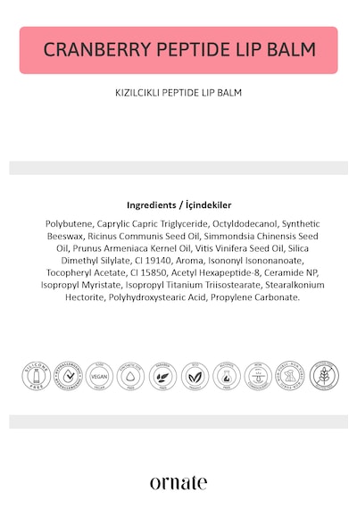 Peptide Lip Balm Cranberry, Nemlendirici, Parlatıcı Lip Balm Kızılcık Ceramide Vitamin E 15ml Kırmızı