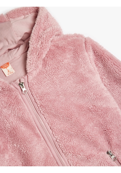 Koton Kapşonlu Peluş Ceket Fermuarlı Uzun Kollu Pembe 5wmg20012ak Pembe