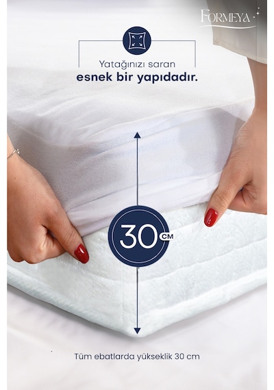 Formeya Alez %100 Pamuk Fitted Su Sıvı Geçirmez Yatak Koruyu Beyaz