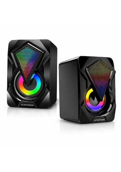 Ultratekno E-1046 Rgb 1+1 Kablolu Bilgisayar Hoparlörü 6w Usb 3.5mm Aux Pc Laptop Speaker