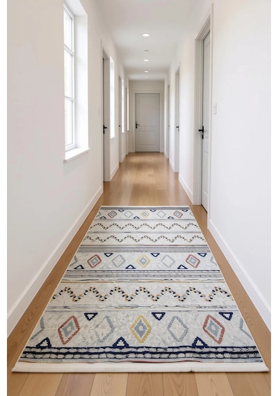 Blghome Etnik Desen Modern Halı Dekoratif Kilim Ekru - Gri