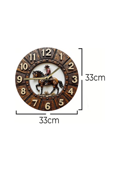 Western Kovboy Temalı 3d Görünümlü Mdf Duvar Saati - 33 Cm Sdw303 Renkli