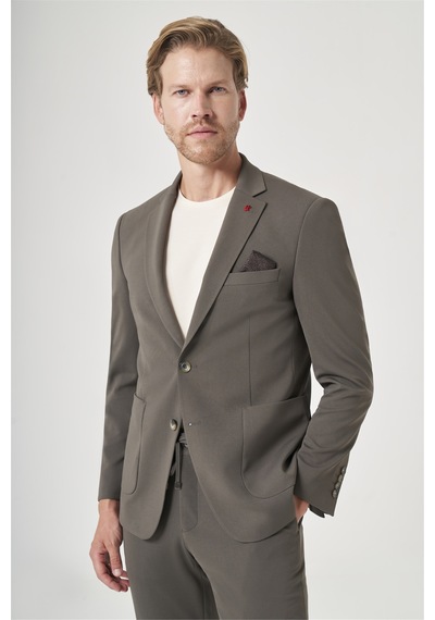İmza Haki Mono Yaka 6 Drop Slim Fit Beli Lastikli Takım Elbise 1001260194