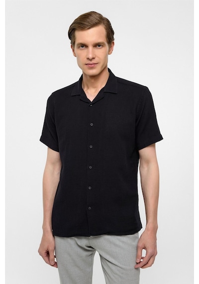 Süvari Siyah Slim Fit Düz Apaş Yaka Gömlek