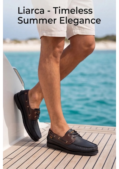Blue Boy Marina Siyah Kahve Hakiki Deri Lüks Erkek Tekne Ayakkabısı, Makosen, Loafer Ve Casual... Siyah - Kahverengi