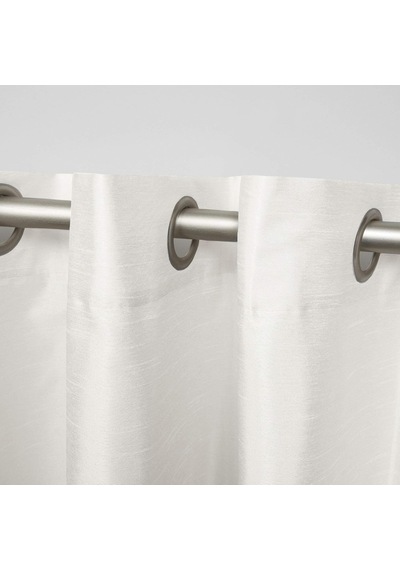Curtains Chateau Çizgili Suni İpek Halkalı Üst Perde Panel Çifti, 54x84, Beyaz/kum