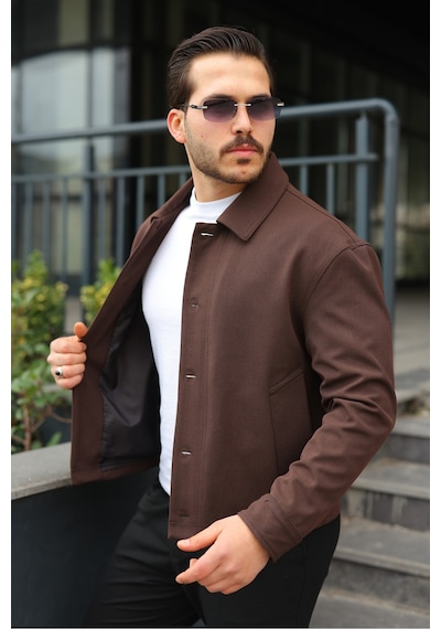 Spor Şık Rahat Kumaş Düğmeli Mevsimlik Ceket Kahverengi