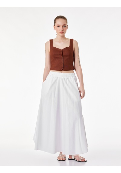 Koton Slim Fit Kalın Askılı Yanları Gipe Detaylı Düğmeli Crop Keten Yelek Kahverengi 6sak30001pw Kahve