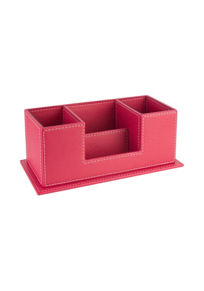 Masaüstü Deri Organizer Kalemlik 4 Gözlü Desktop Organizer Rainbow Vegan 10x12x25 Cm. Fuşya