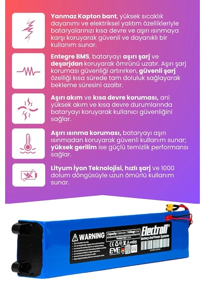 Onvo Kx-02 Uyumlu Batarya Maksimum Kapasite 21.6v 7.000mah Elektrikli Scooter Bataryası Çok Renkli